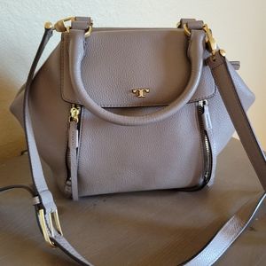 Gently Used Condition Tory Burch Half Moon Leather Handbag in Grey